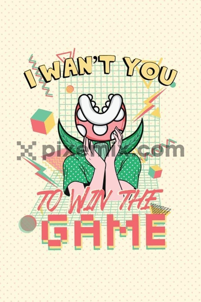 Retro flower monster game vector product graphic