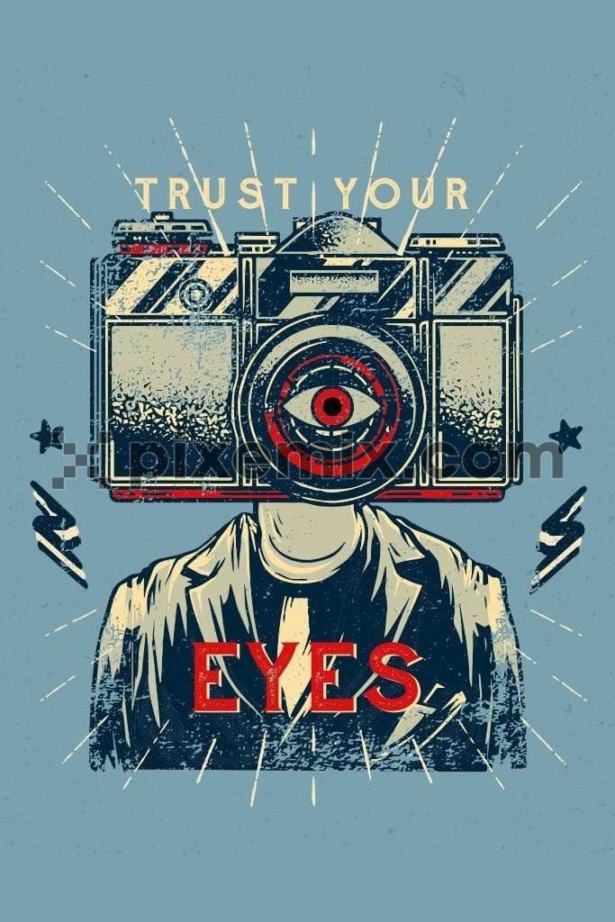 Retro vintage camera with eye vector product graphic
