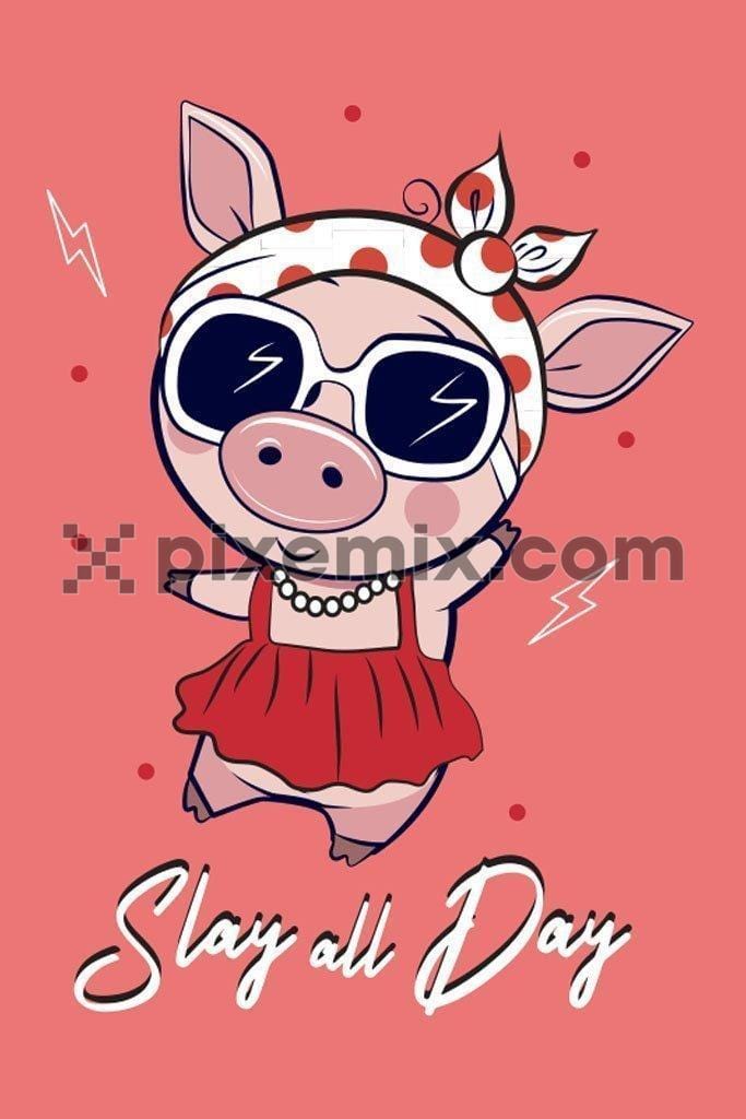 Cute piggy fashion star cartoon vector product graphic