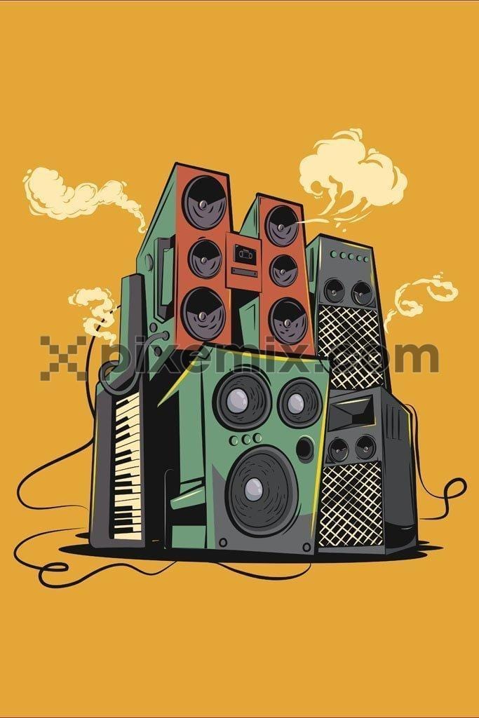 Retro music speakers  vector product graphic