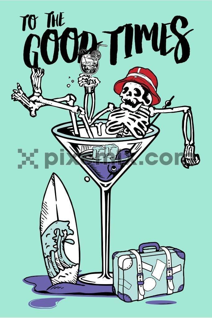 Holiday cocktail skeleton vector product graphic