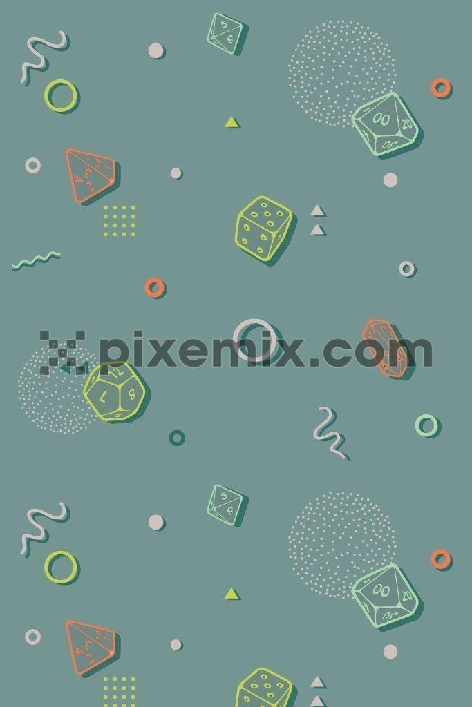 Doodle gaming dice vector pattern product graphic
