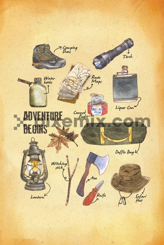 Adventure water color planning map product graphic