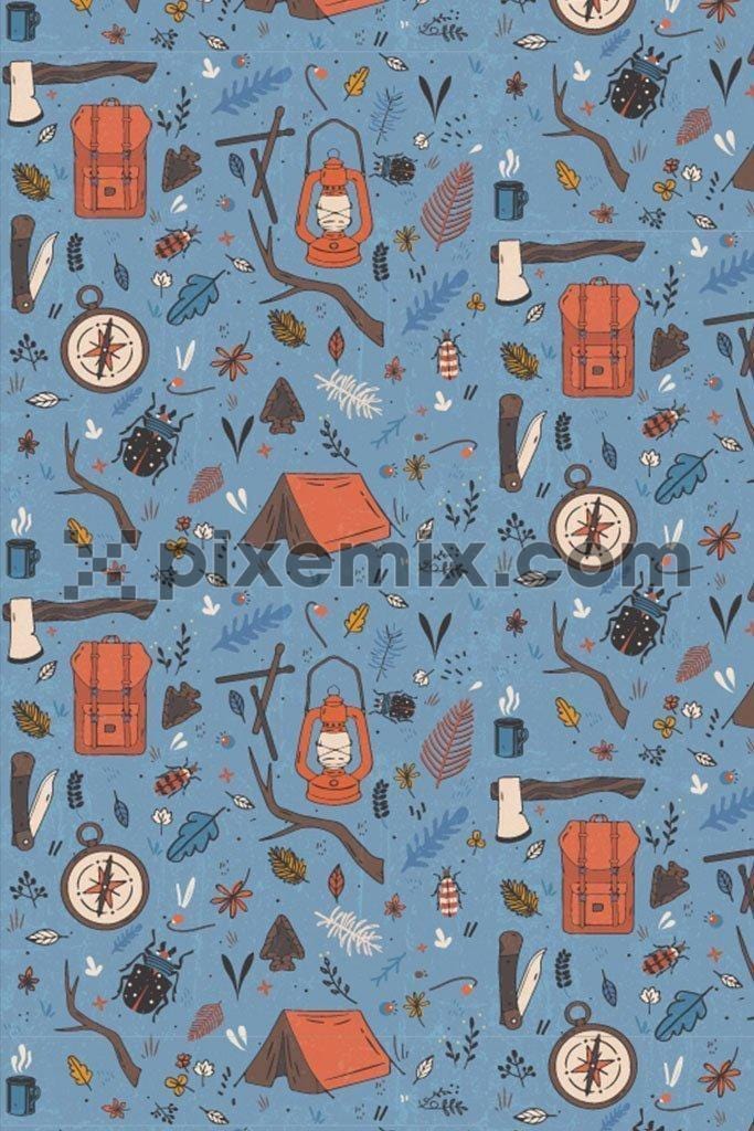Adventure forest camping pattern vector product graphic