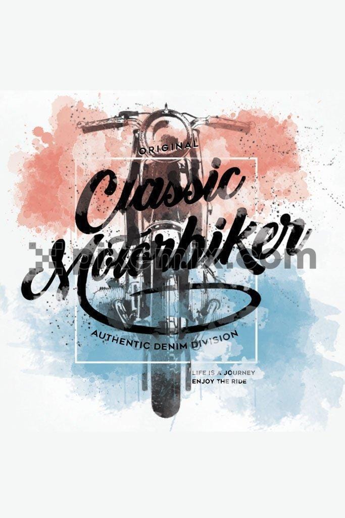 Classic motorbiker with water color effect product graphic