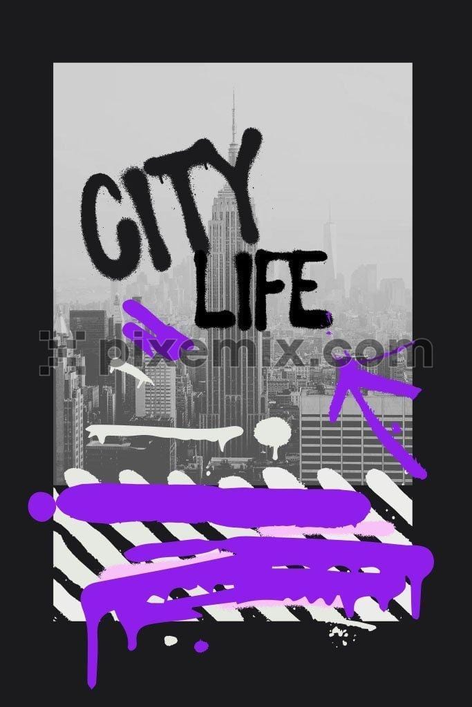 Urban city with spray graffiti typography vector product graphic