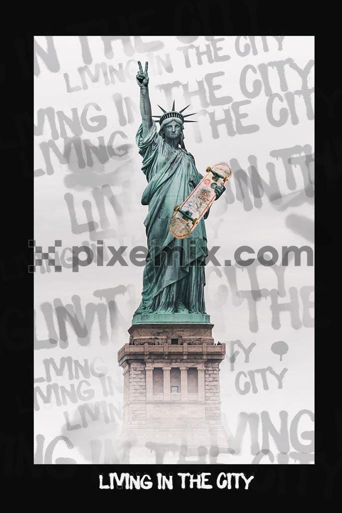 Modern statue of liberty with skateboard in hand product graphic