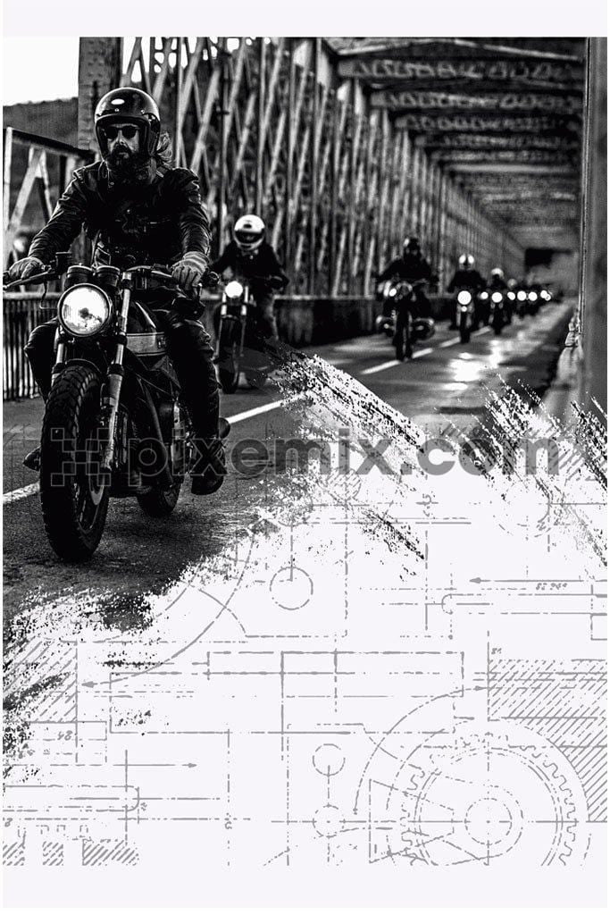 Group of moto bikers on highway product graphic