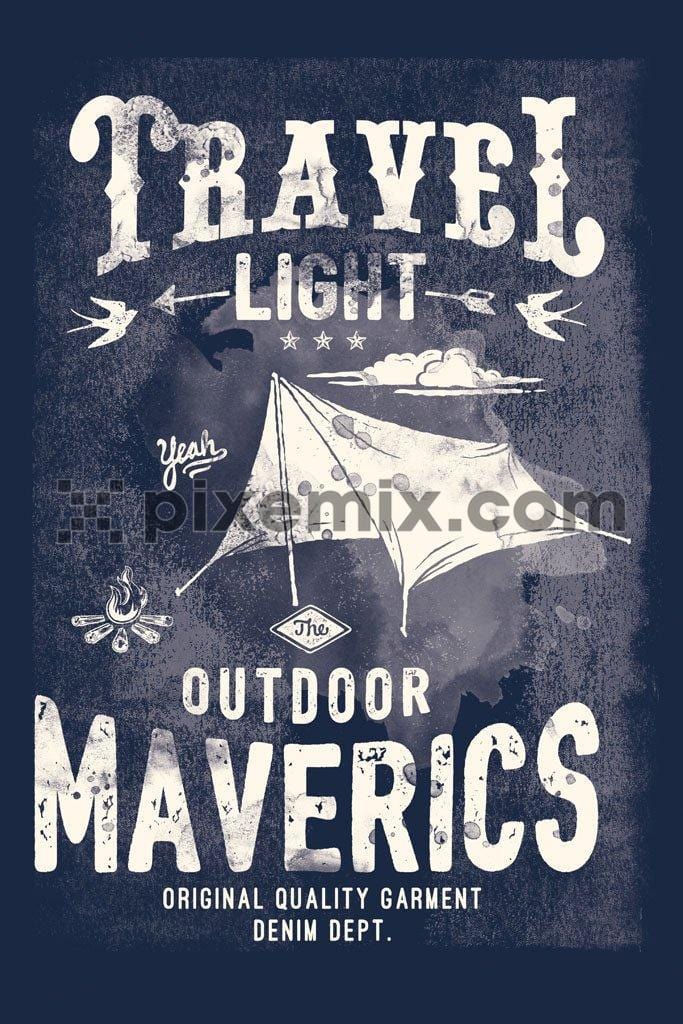 Outdoor camping tent typography product graphic with distress effect