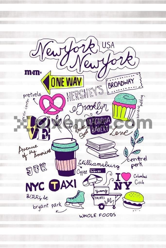 Hand drawn new york doodle product graphic