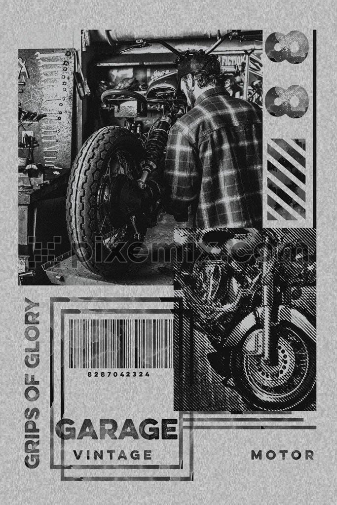 Man examining motorcycle product graphic
