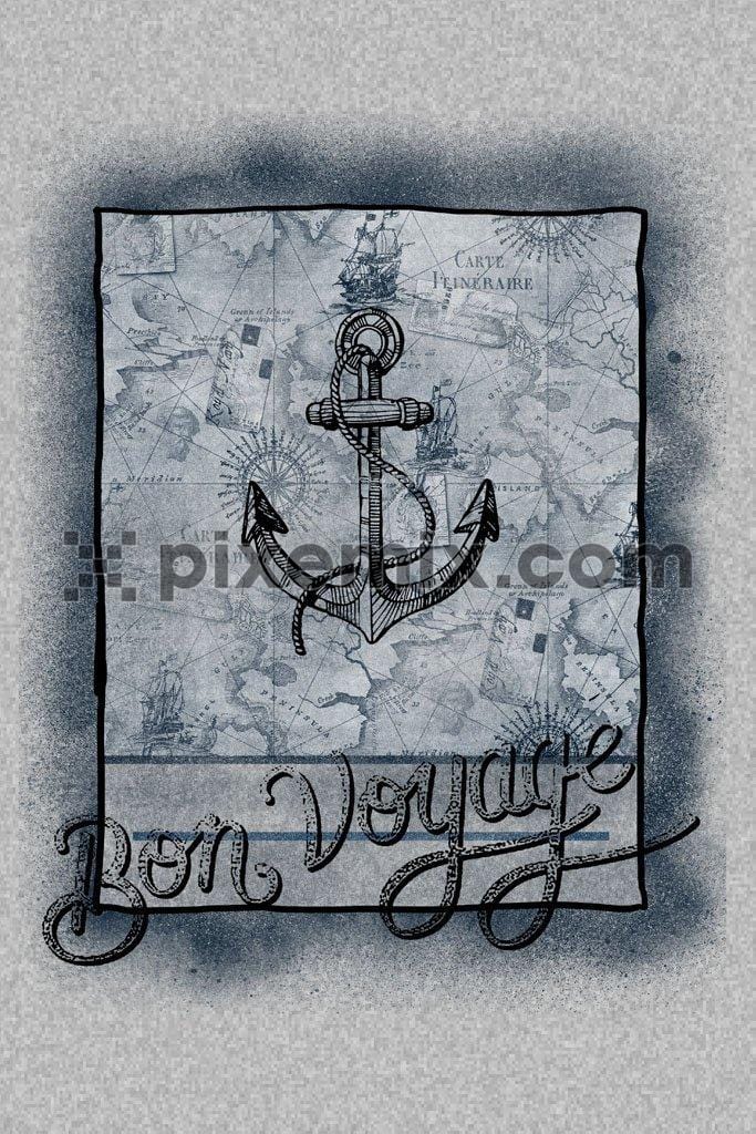 Vintage monochrome nautical with anchor rope product graphic