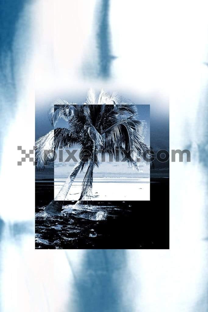 Tie and dye background beach side coconut tree product graphic