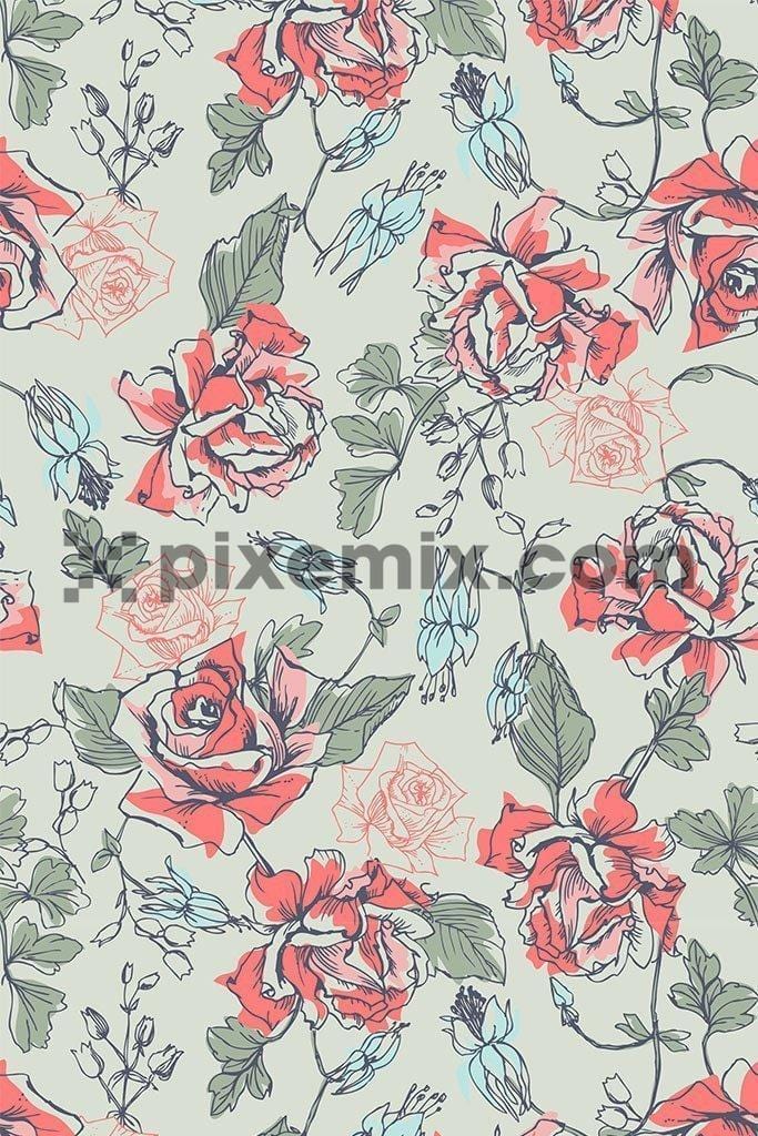 Artistic rose floral vector pattern product graphic