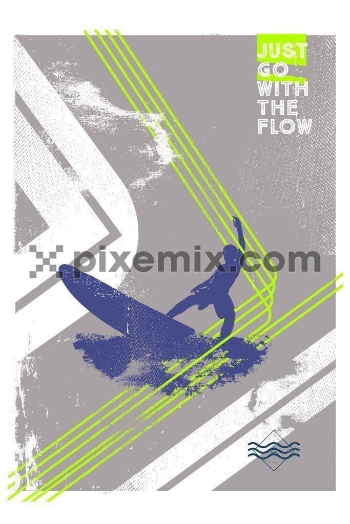 Surfing abstract vector product graphic with distress effect