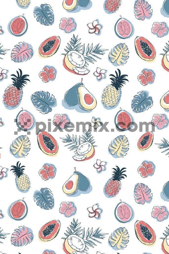 Hawaiian seamless pattern with tropical fruits and leaves product graphic