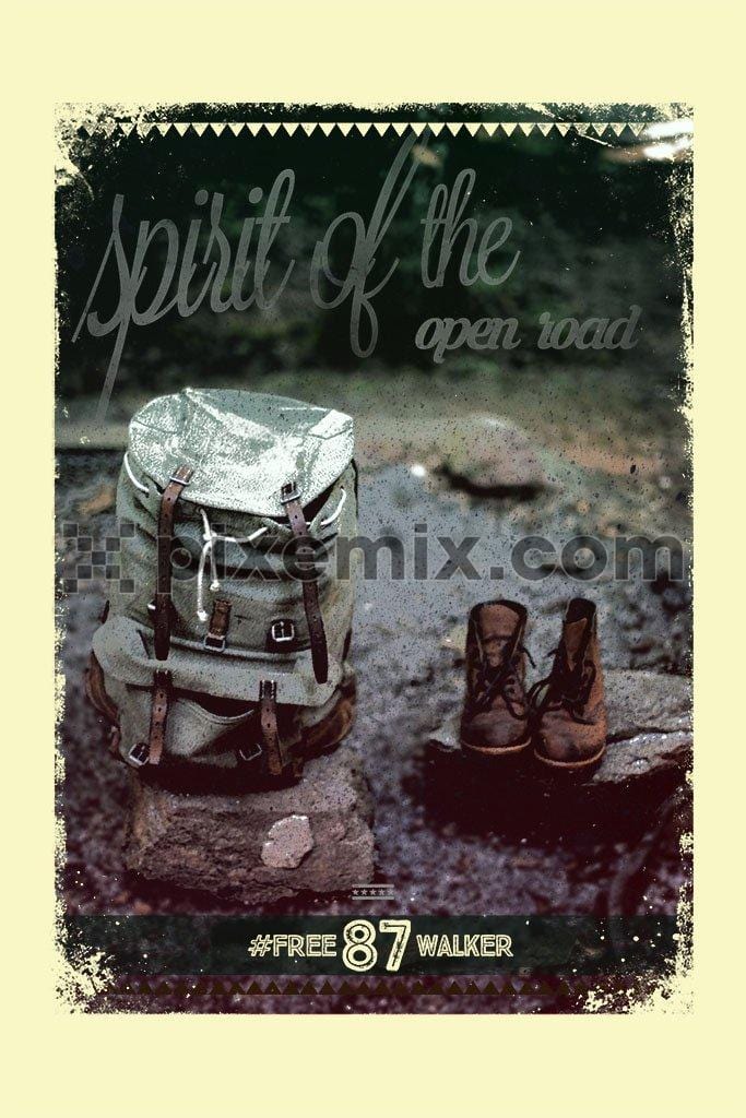 Adventure backpack and shoe product graphic