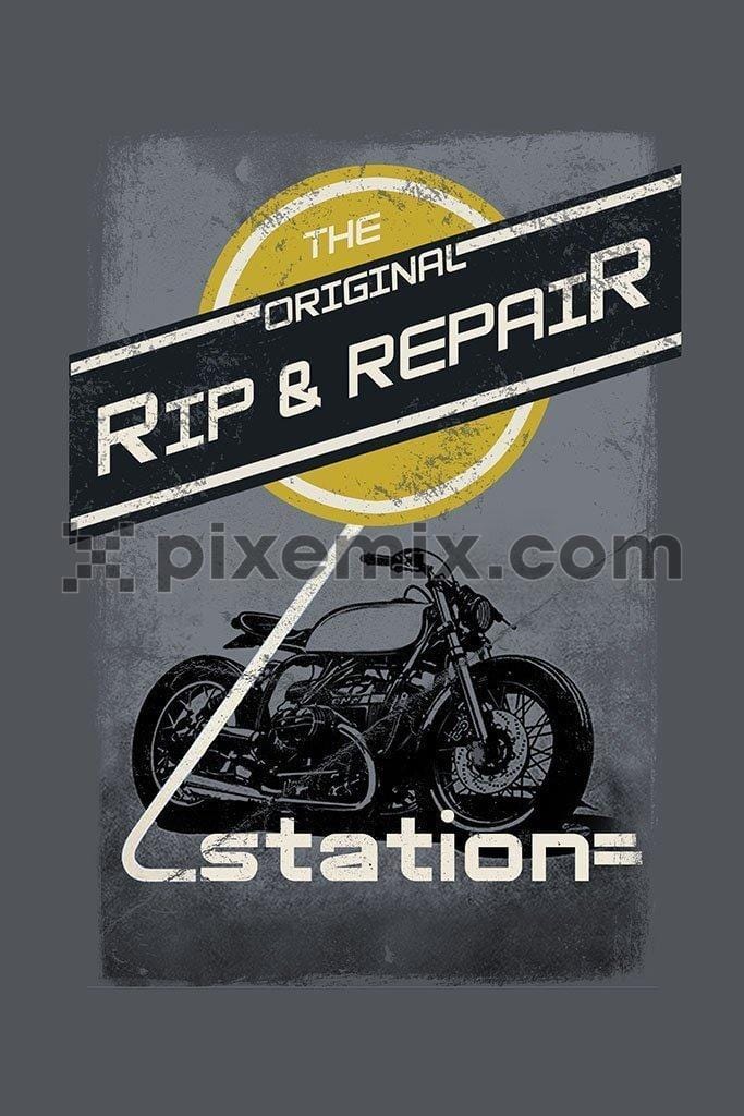 Motorcycle rip and repair  product graphic with distress effect