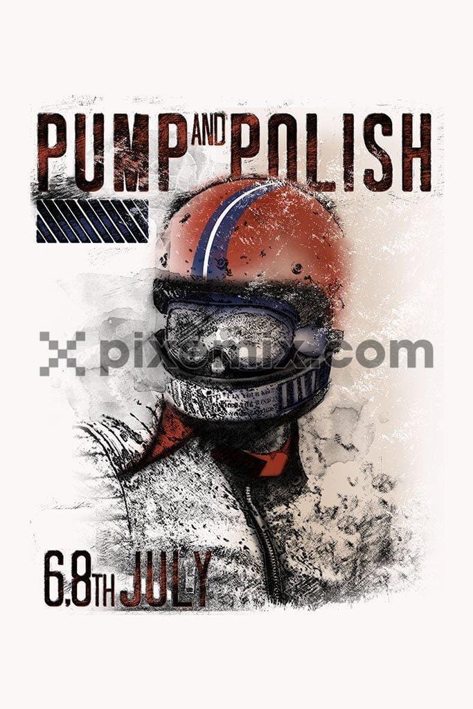 Motorcycle pump and polish product graphic with distress effect
