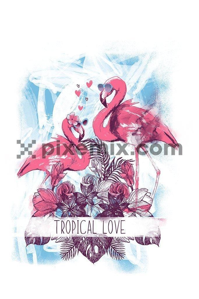 Tropical birds pink flamingo exotic flowers bird of paradise product graphic