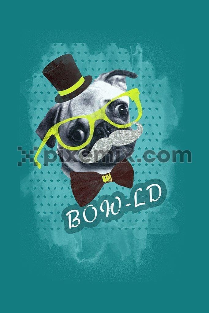 Cute pug dog in doodle hand drawn style product graphic