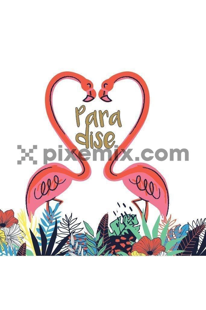 Tropical flamingo couple making heart shape with glitter & typography product graphic