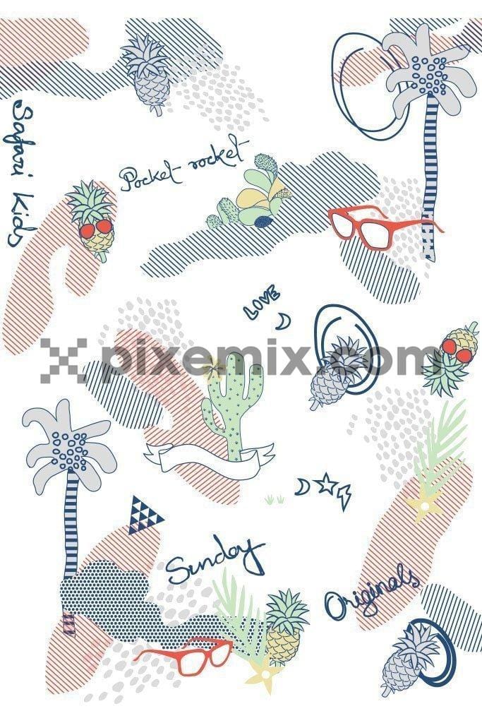 Fun tropical colorful doodle product graphic pattern