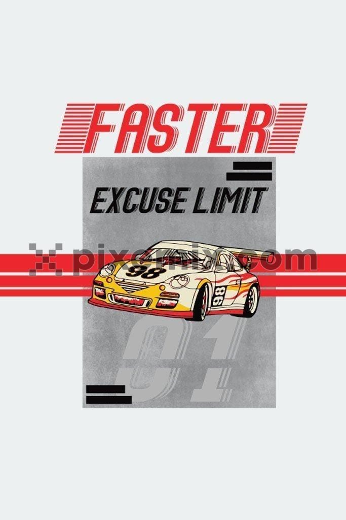 Sport racer car illustration with stripes & typography product graphic