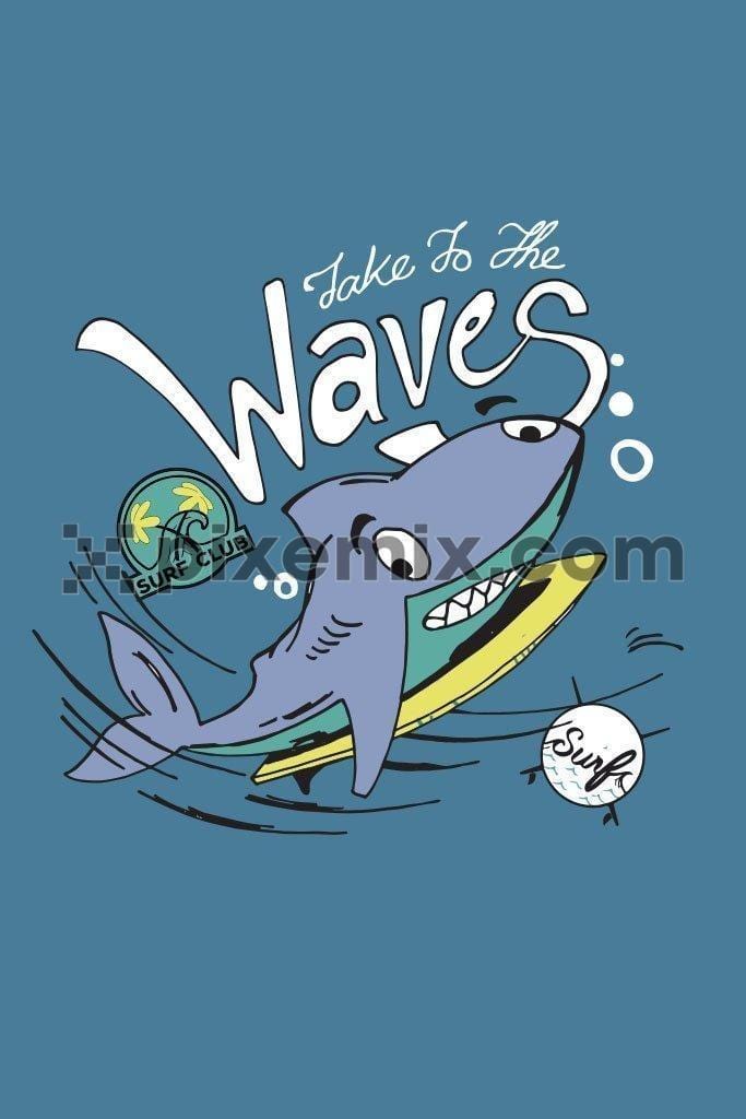 Cartoon surfer shark vector product graphic