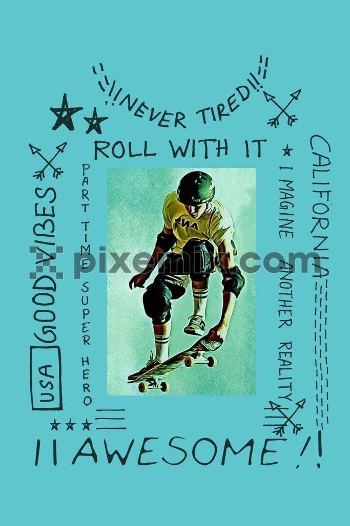 Skater with placement typography product graphic