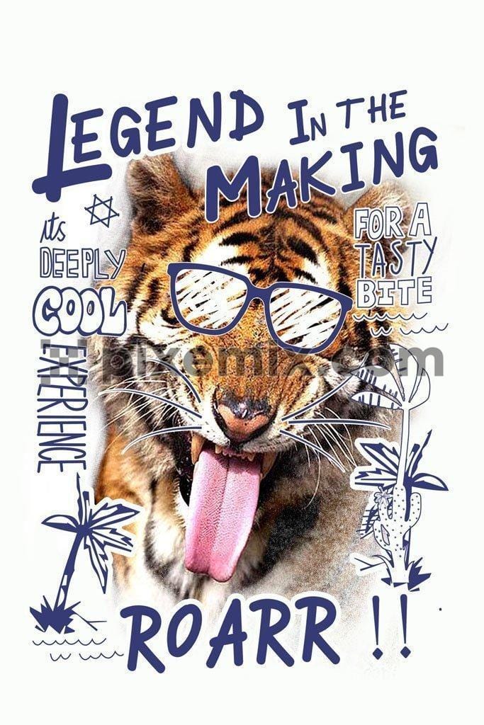 Tiger doodled photo manipulation product graphic with fun typography
