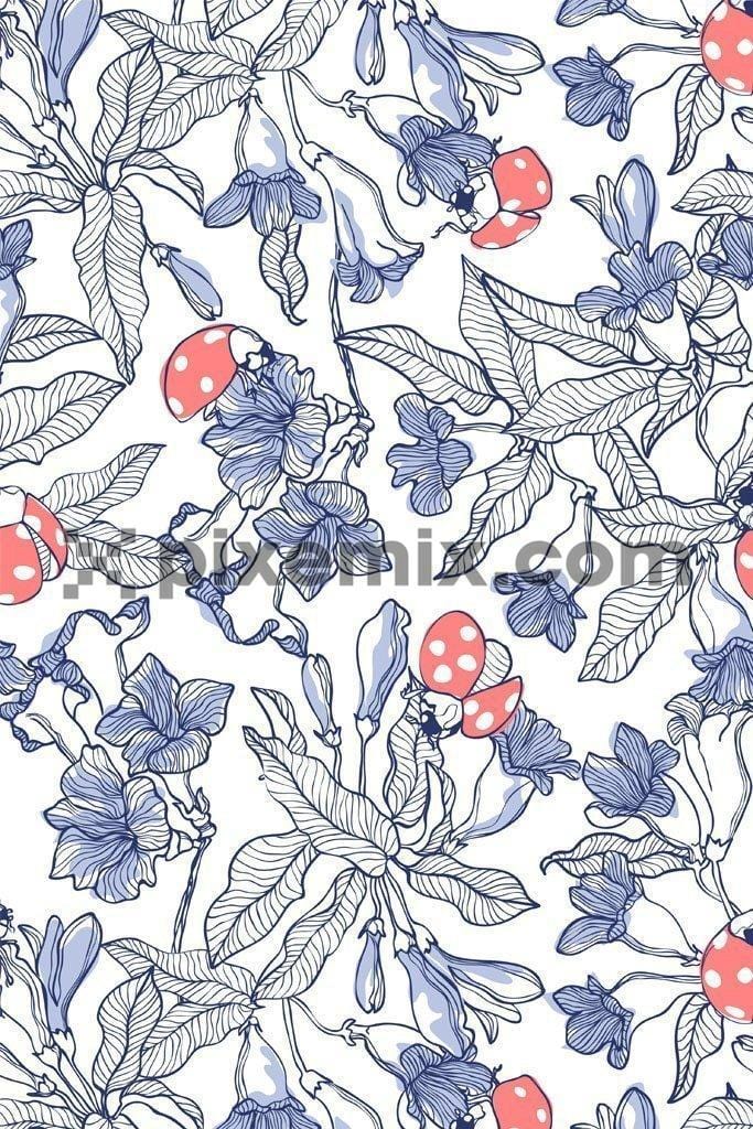 Lineart florals with ladybug product graphic pattern