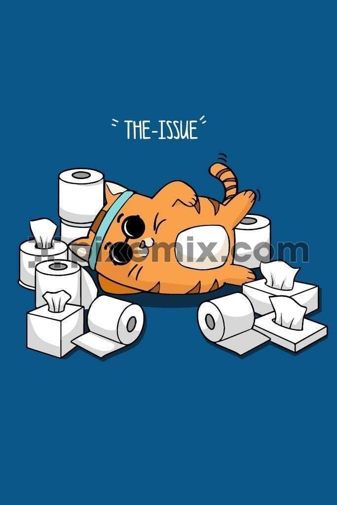 Cute cartoon kitty lying around tissue paper product graphic