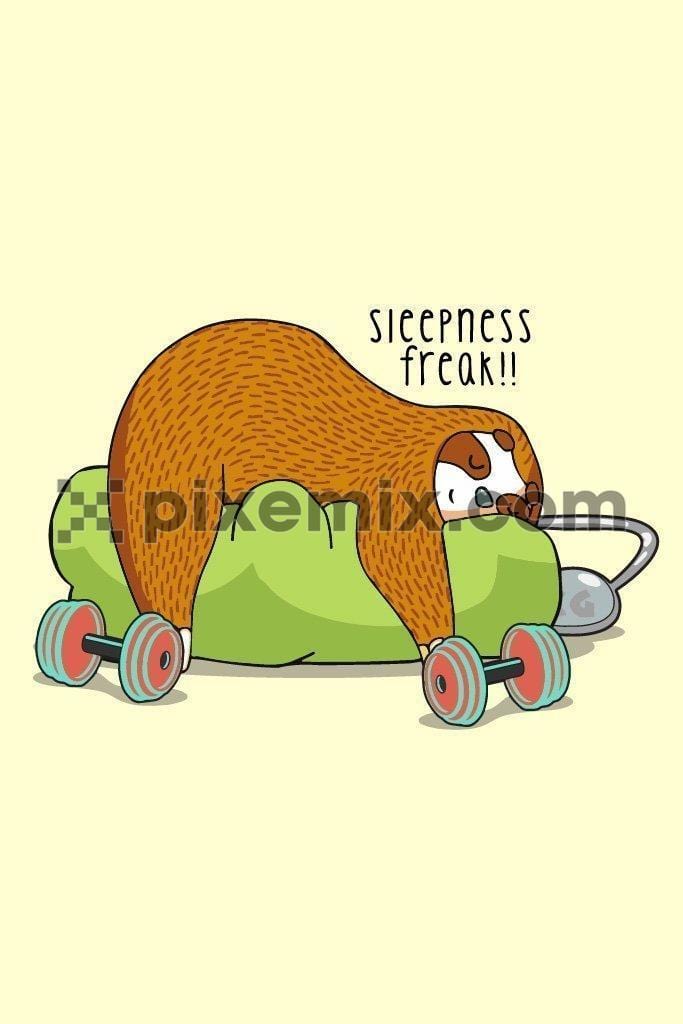 Cartoon sloth sleeping on bean bag product graphic