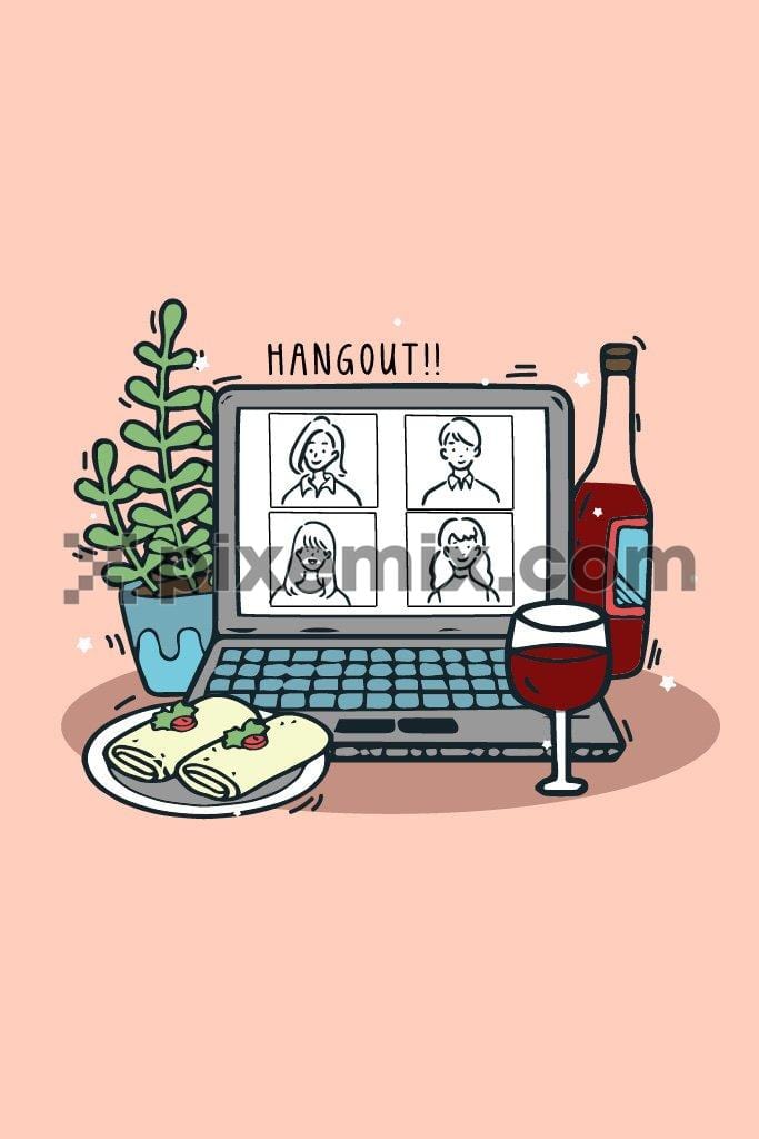 Hangout call inspired quirky vector product graphic