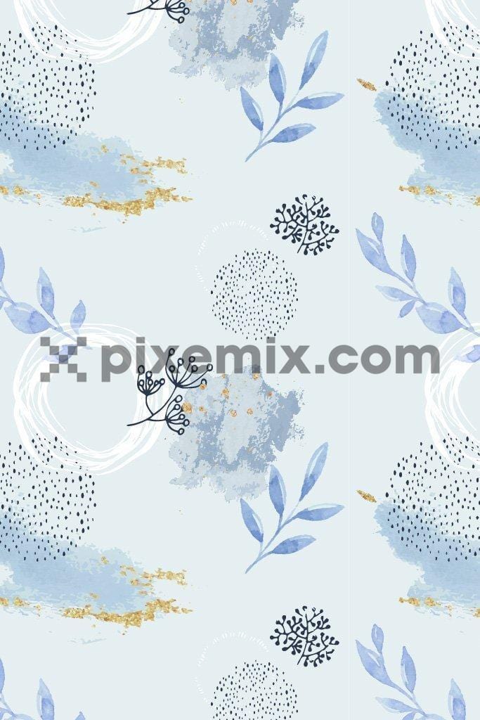 Pastels leaves & dots product graphic seamless pattern with water color effect