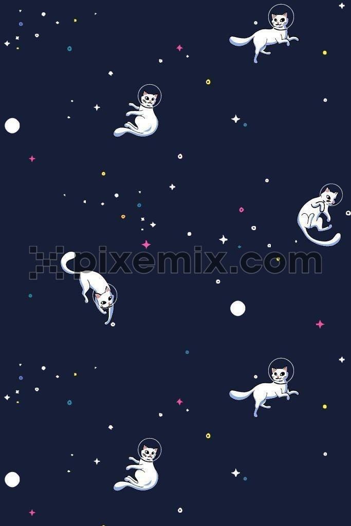 Kitty in space quirky product graphic seamless pattern