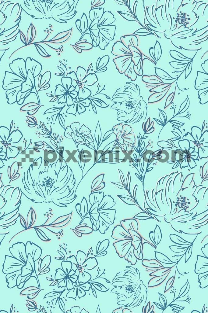 Floral doodle art vector poduct graphic seamless pattern