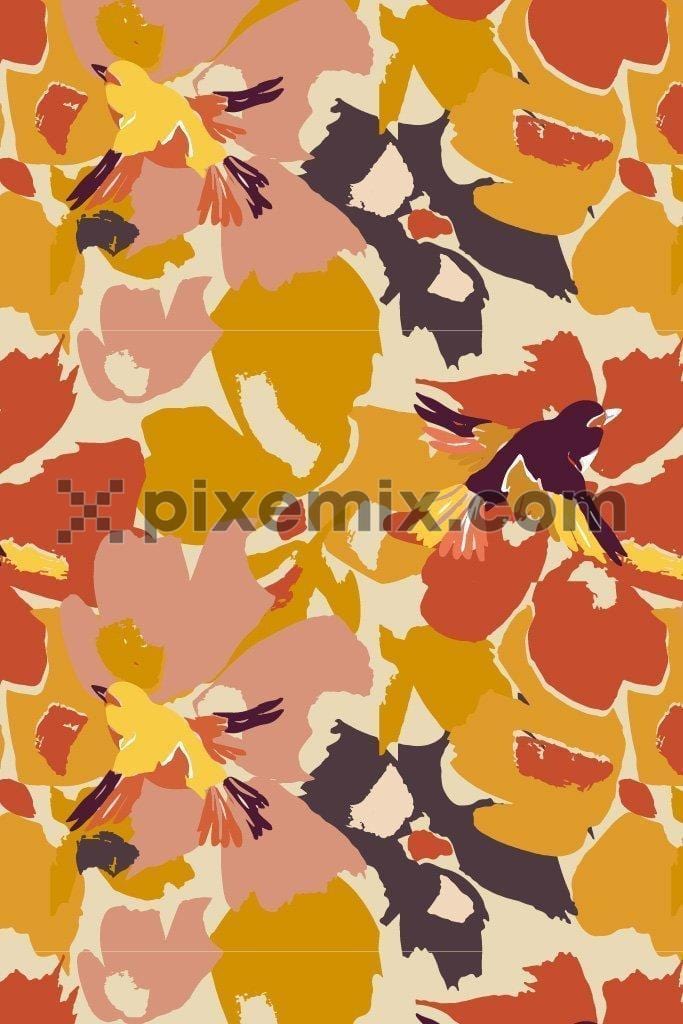 Camo floral & bird vector poduct graphic seamless pattern