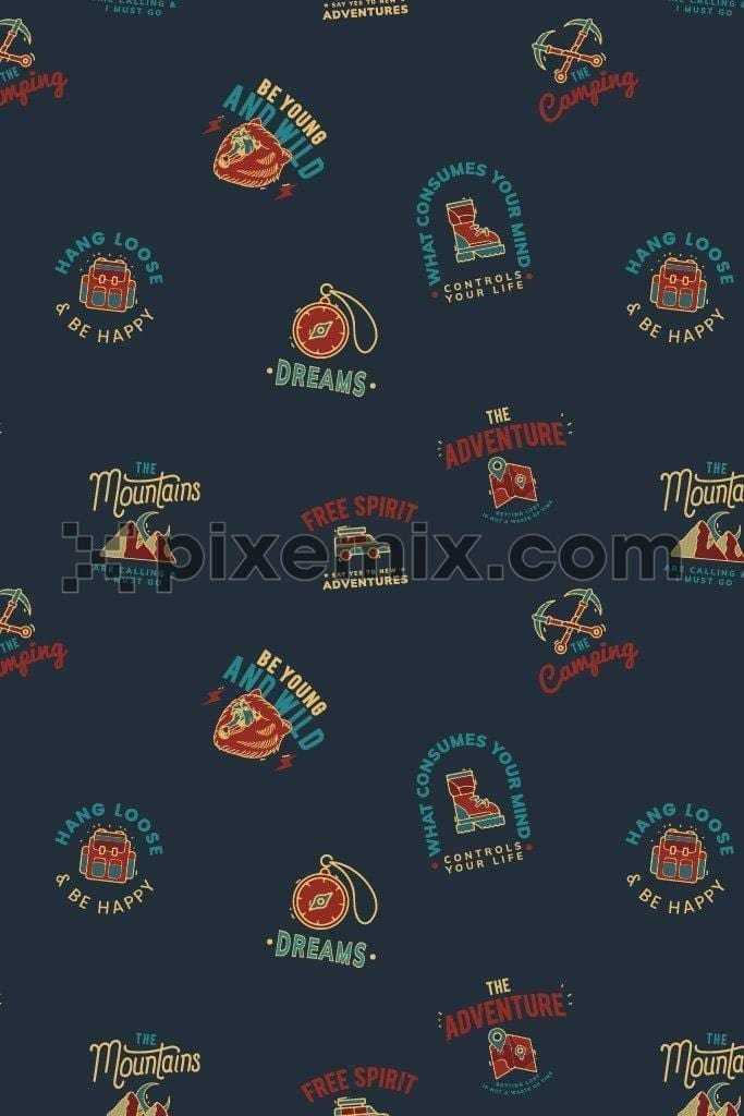 Outdoor adventure vector icons poduct graphic seamless pattern