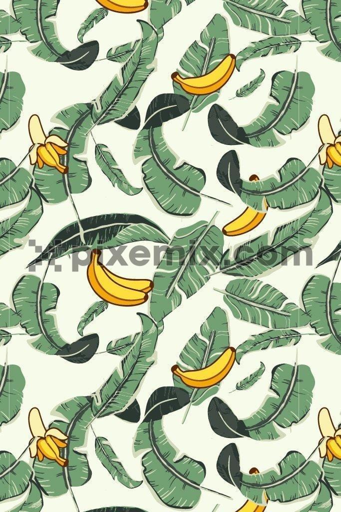 Banana & leaves vector poduct graphic seamless pattern