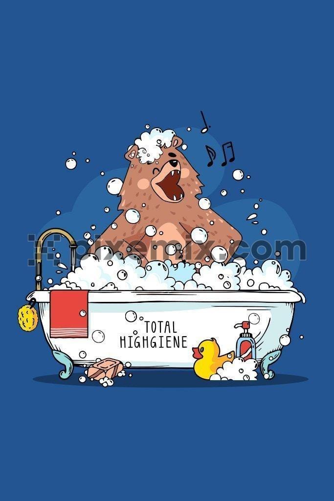 Cartoon bathing bear having fun vector product graphic