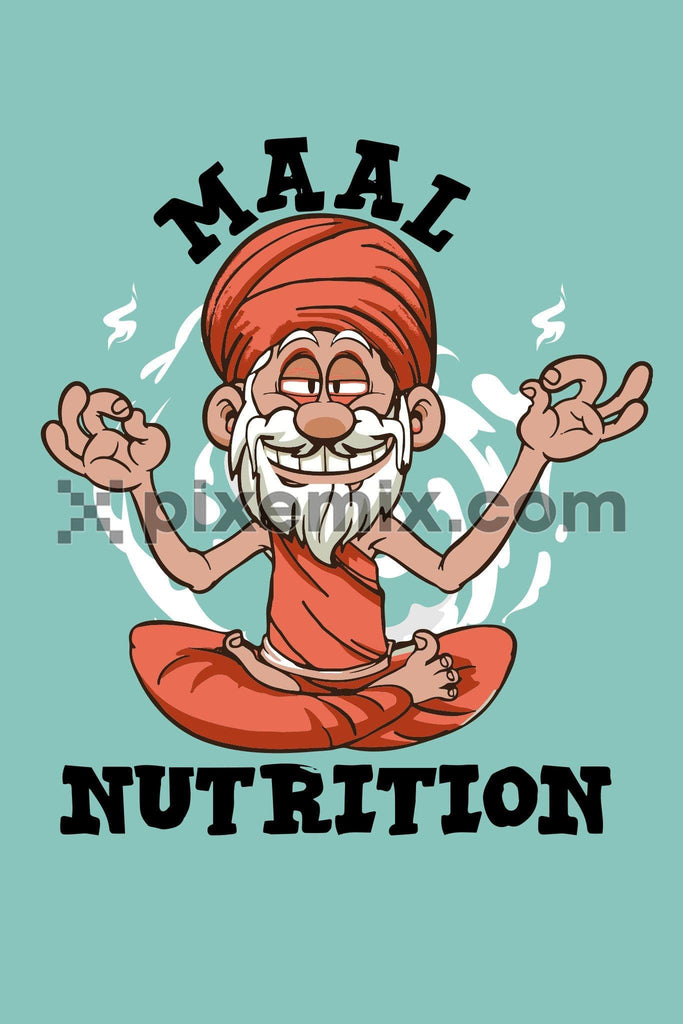 Cartoon indian baba meditating quirky vector product graphic