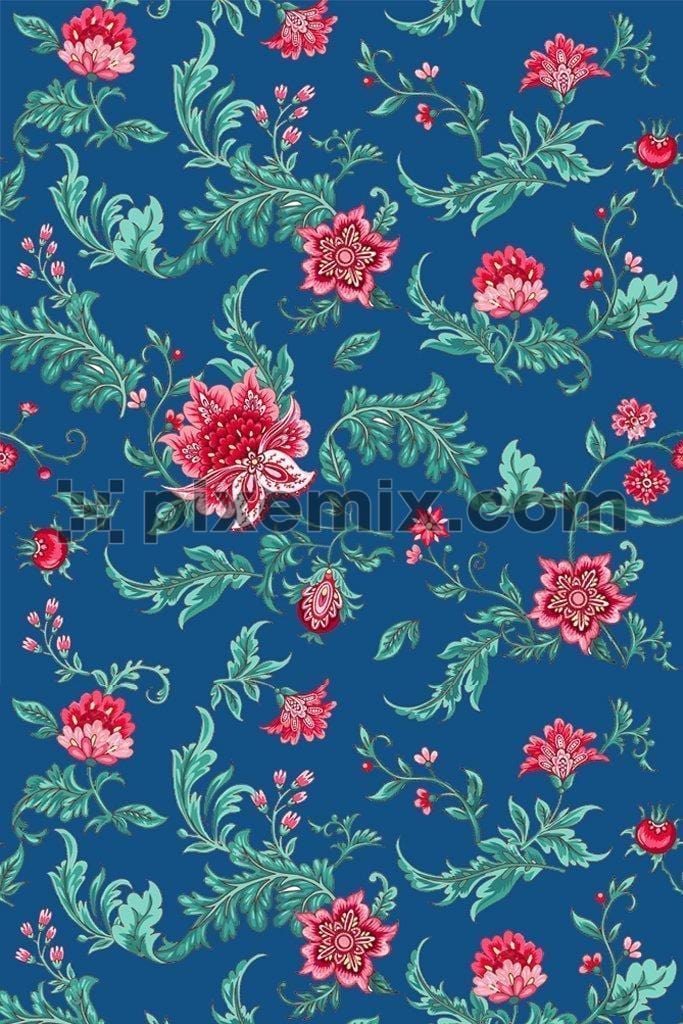 Artistic floral & leaves poduct graphic seamless repeat pattern