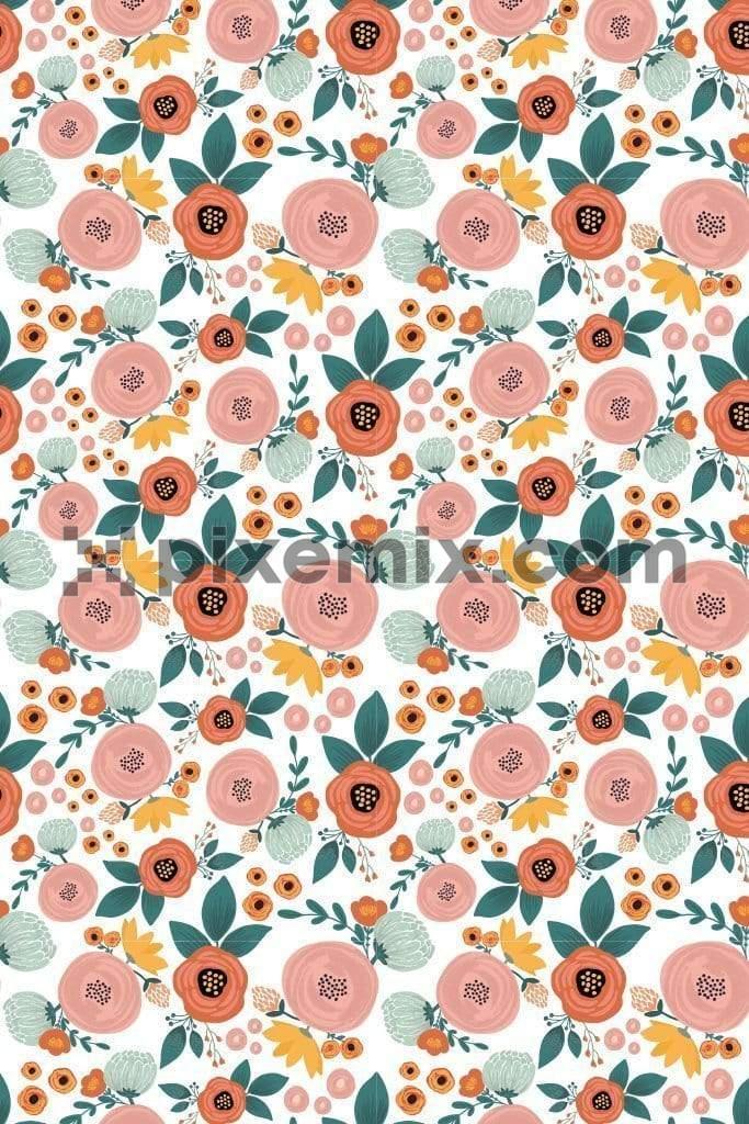 Cute bloomed roses vector product graphic with seamless repeat pattern