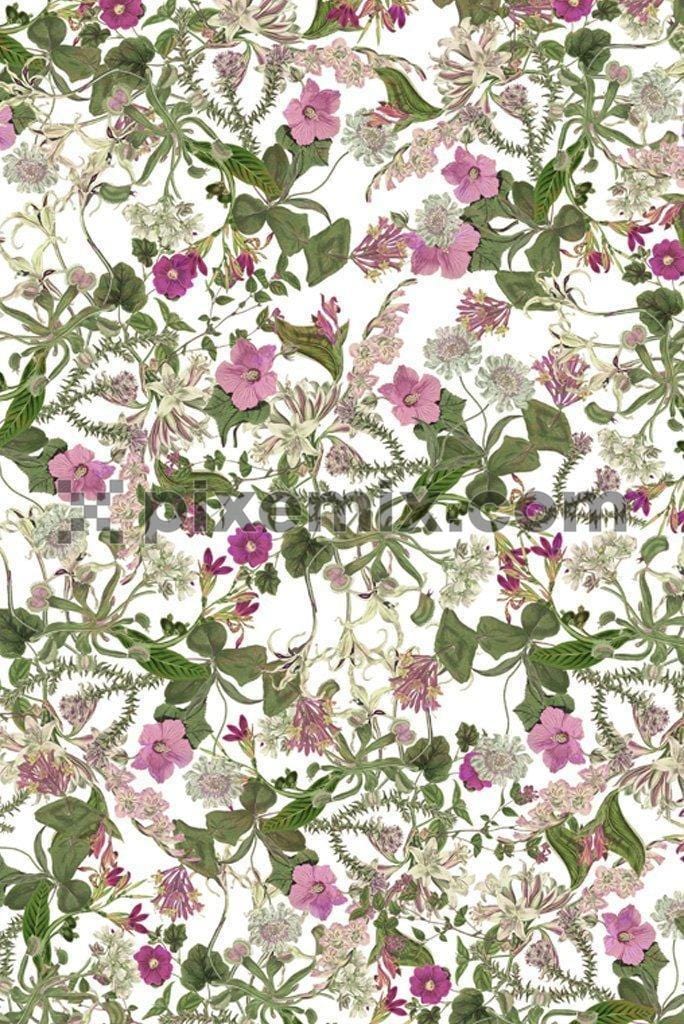 Bunch of wild flowers product graphic with seamless repeat pattern