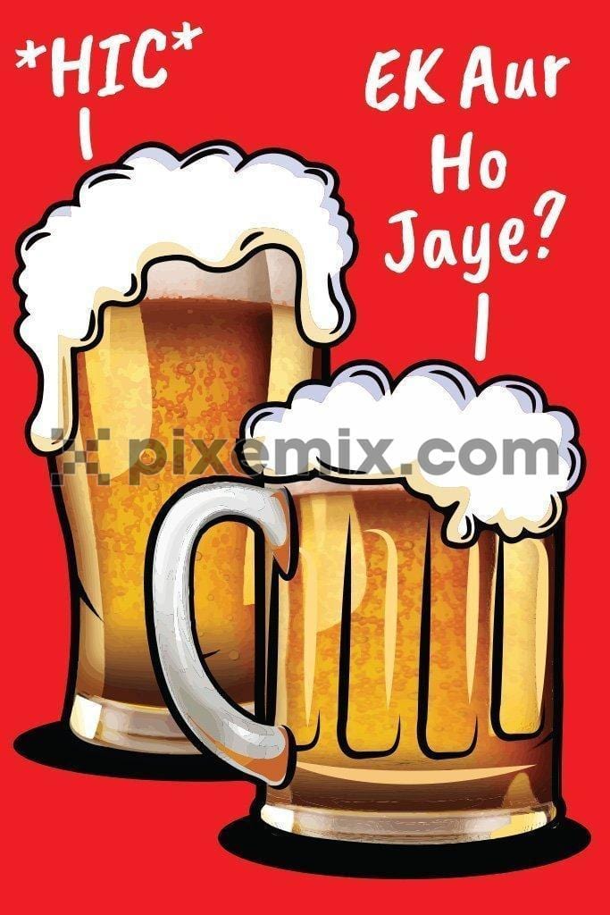 Beer mug product graphic with hinglish typography