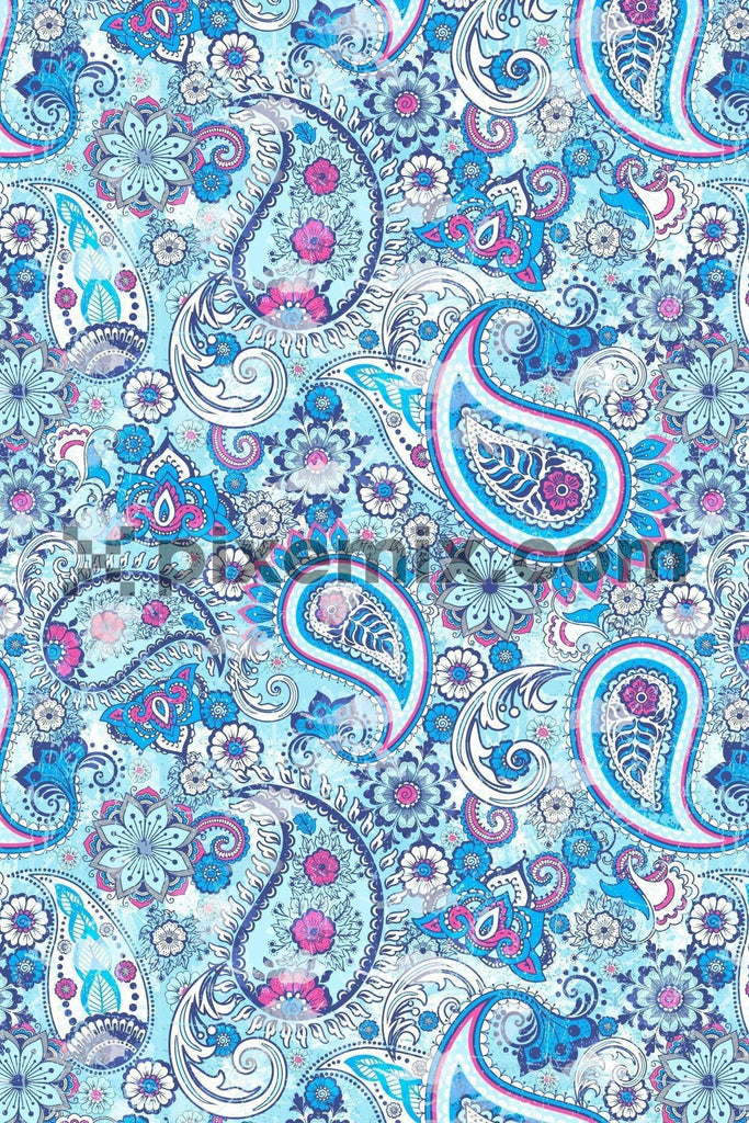 Intricate water color effect paisley & floral product graphic with seamless repeat pattern