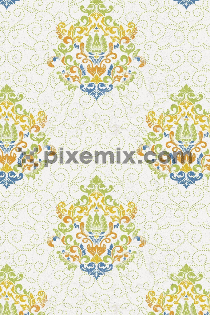 Baroque inspired booty product graphic with seamless repeat pattern