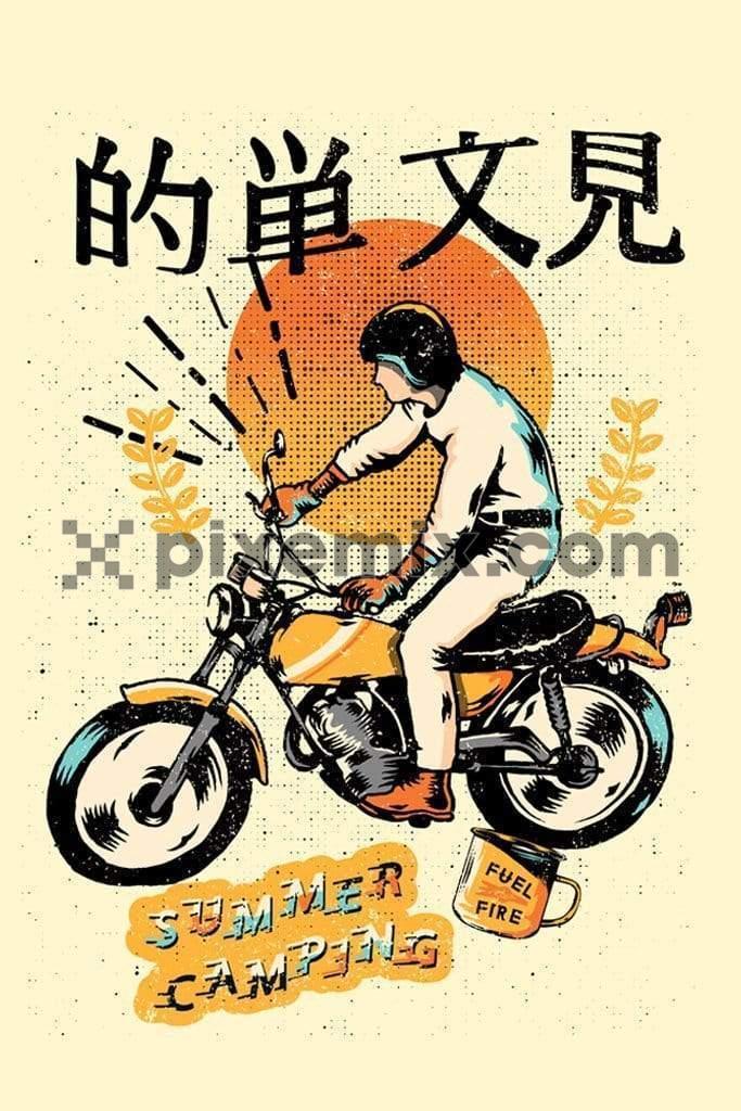 Retro vintage racer product graphic with trendy oriental typography